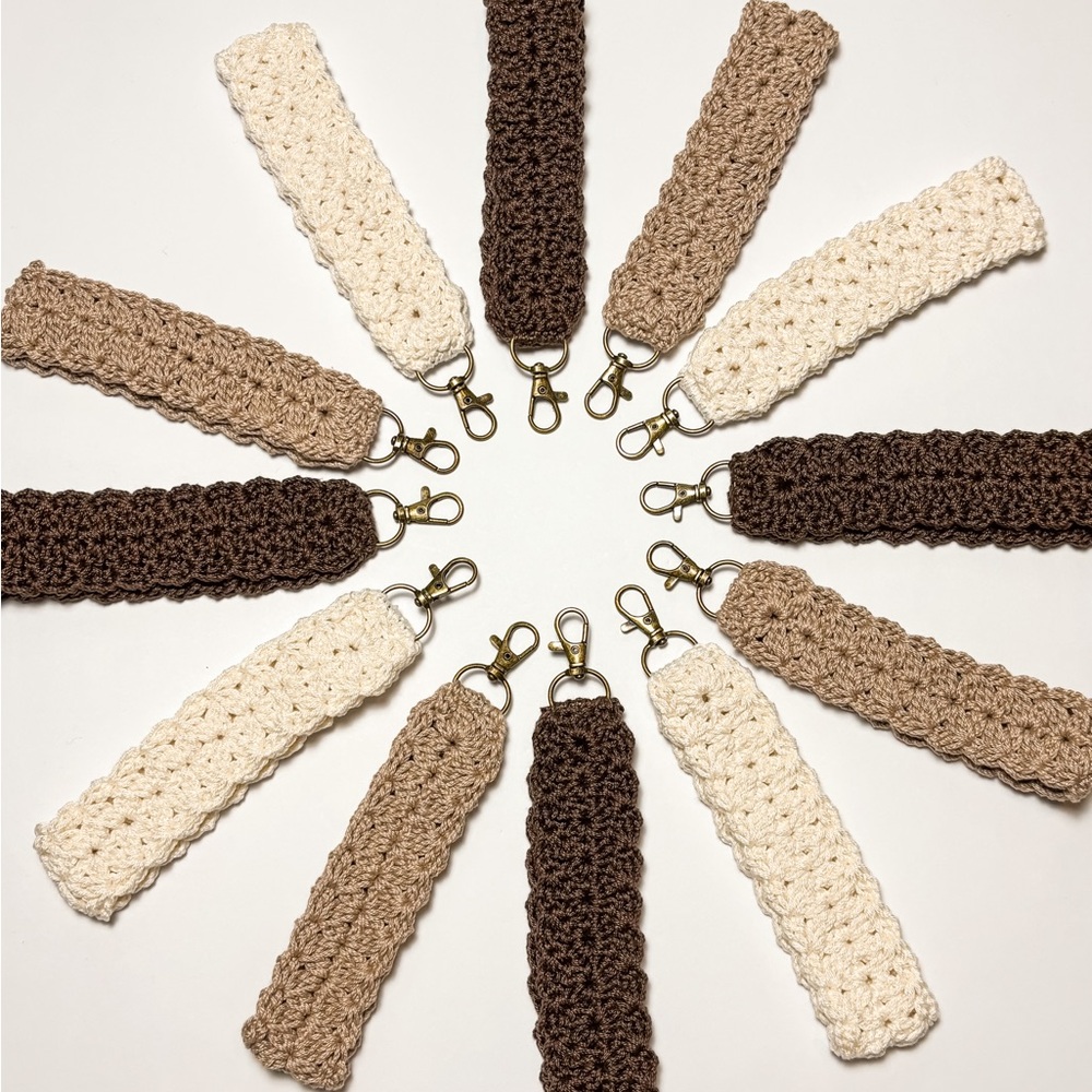 Crochet Keychain Wristlets in Neutral Tones